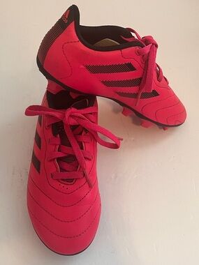 Adidas Size 1  Kids Pink Soccer Cleats with Black Stripes